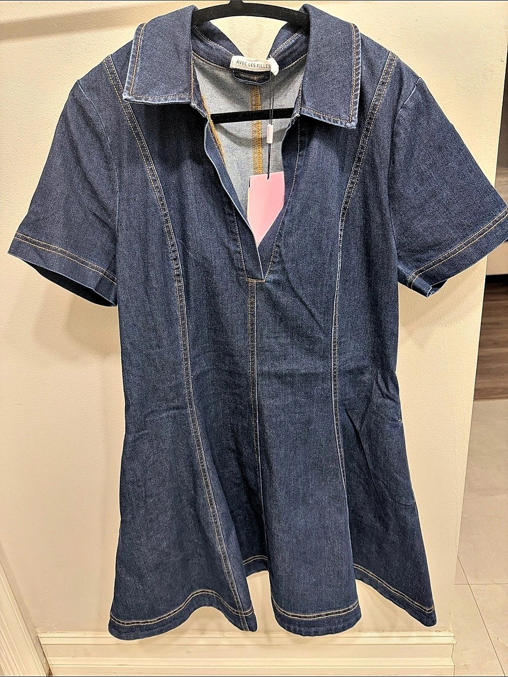 Avec Les Filles Seamed Collared Denim Minidress Size 14 NWT